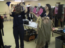 Costume designers Alex Mancini, right, and Bridgette Carter showing off the monster’s dressing room. 