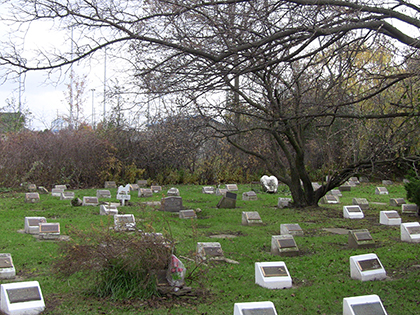 An overview of the pet cemetery located just outside the front of the Oakville and Milton Humane Society. 