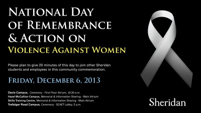Poster for the day of remembrance services at Sheridan College.