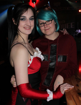 From left, Julia Wylie, 22, and Fran Purnell, 19, dressed up and supported the media arts students at the Movie Star Pub Night.