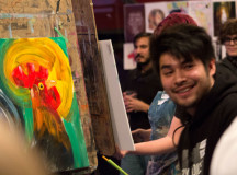 Bryan Navasero, Sheridan graduate, entered because he always wanted to try out an art battle. He went on to the final round and knew he wanted to paint chickens.