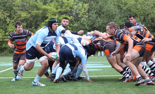 The Sheridan Bruins making a play of a scrum.
