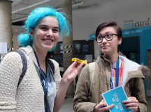 First-year Art Fundamentals students, Claire Kennedy, left and Alec Bazarov, right, both must try again after taking a chance to win a free fitbit. 
