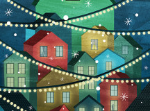 An illustration depicting houses in snowfall. Illustrated by Chelsea Charles.