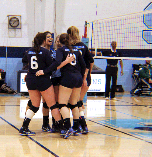 A moment of celebration from the Lady Bruins. (Photo by Natalia Camarena/The Sheridan Sun)